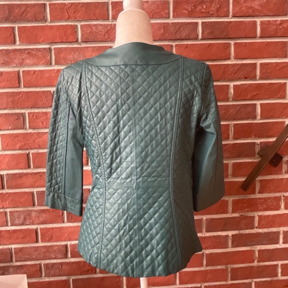 •Terry Lewis Vintage Green-Blue Quilted Leather 3/4 Sleeves Jacket Size S NWOT - Picture 4 of 12